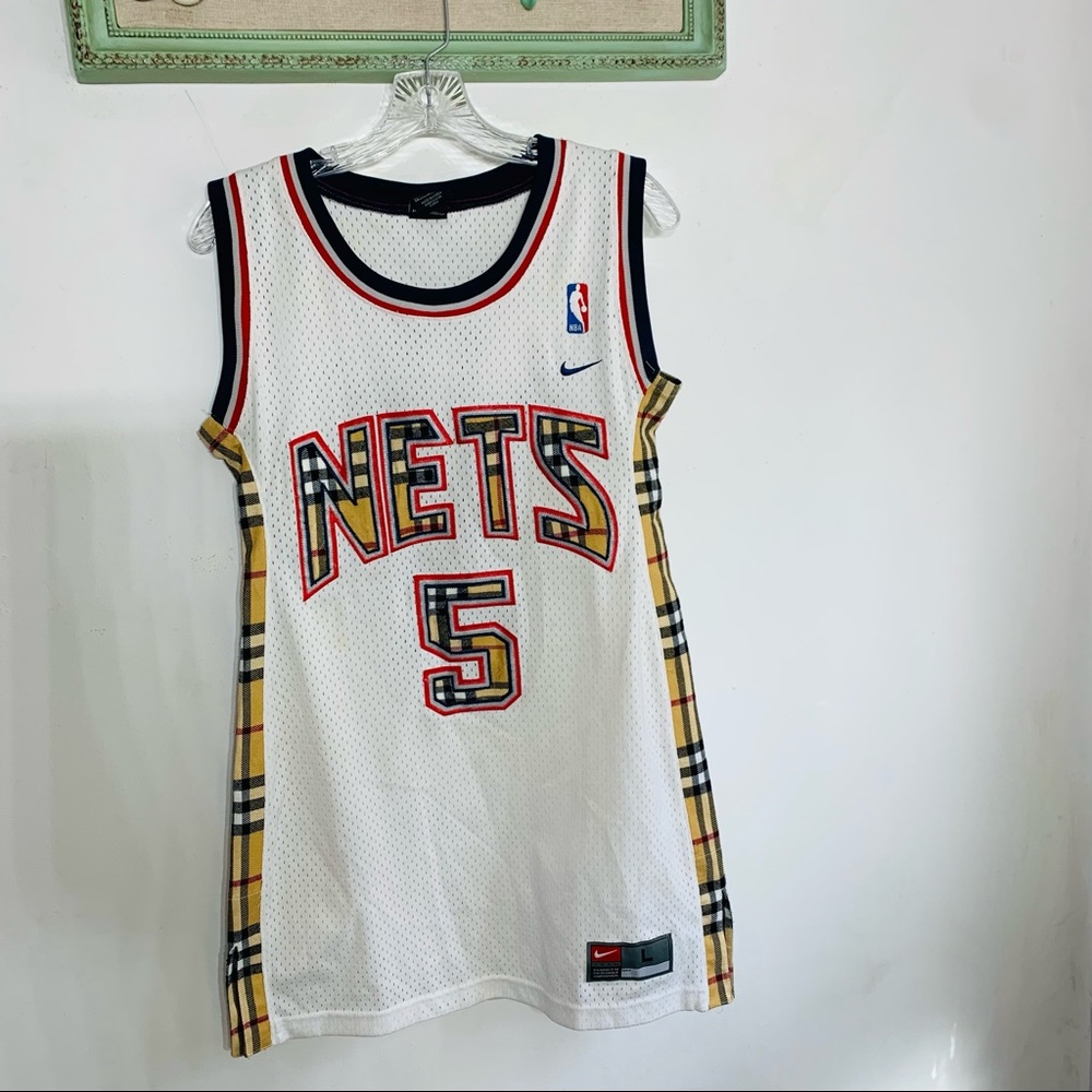 Nike White Basketball Jersey Dress with Yellow Plaid Accents